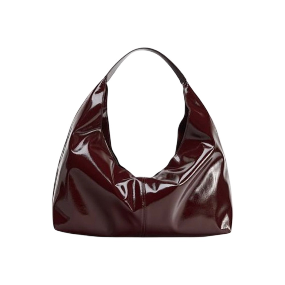 ZARA Patent Effect Glossy Hobo Shoulder Bag‎ Womens OS Dark Cherry Slouchy NWOT